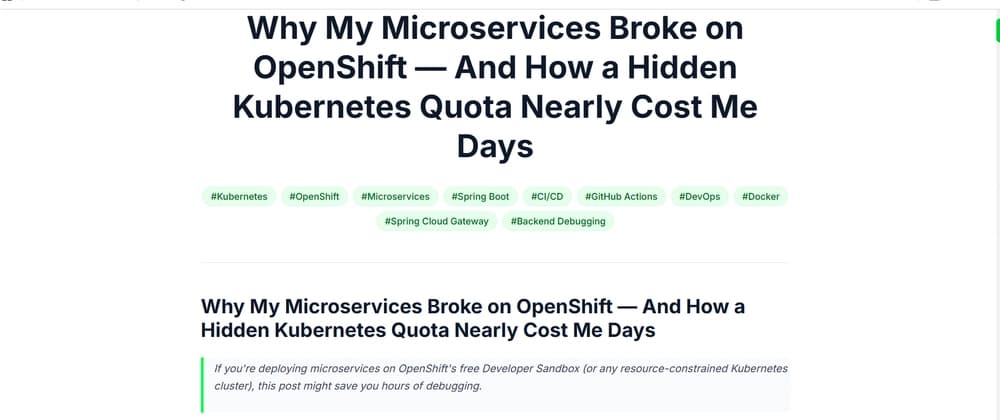 Why My Microservices Broke on OpenShift — And How a Hidden Kubernetes Quota Nearly Cost Me Days