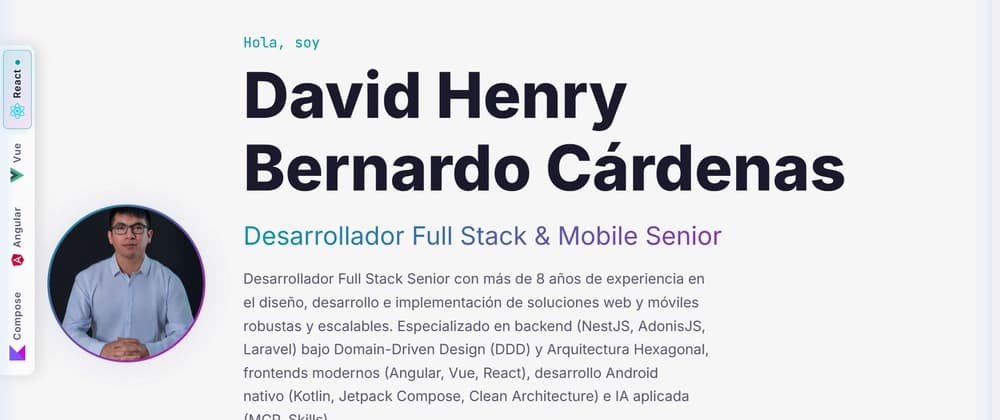 Cómo construí mi portafolio en 4 frameworks (React 19, Vue 3.5, Angular 19 y Compose HTML) usando Clean Architecture